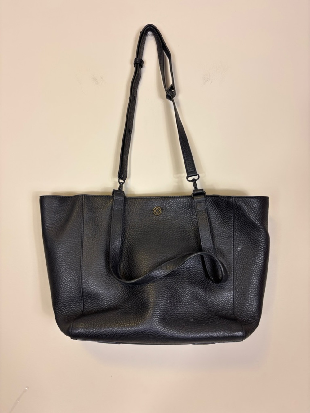 Dagne Dover Black Leather Large Tote Bag with Small Wallet